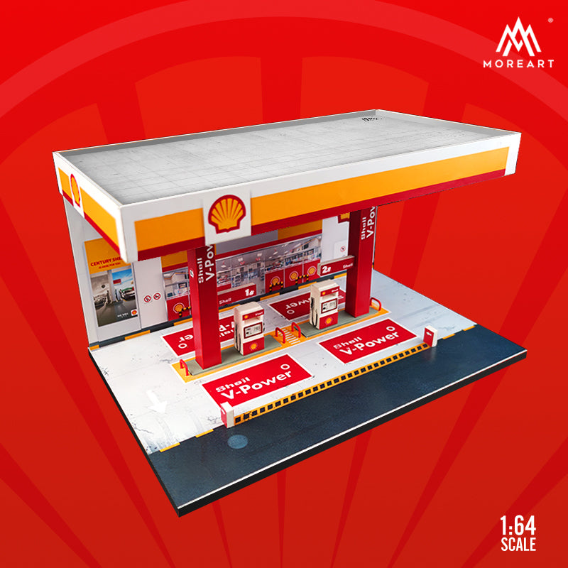 Shell-painted gas station scene