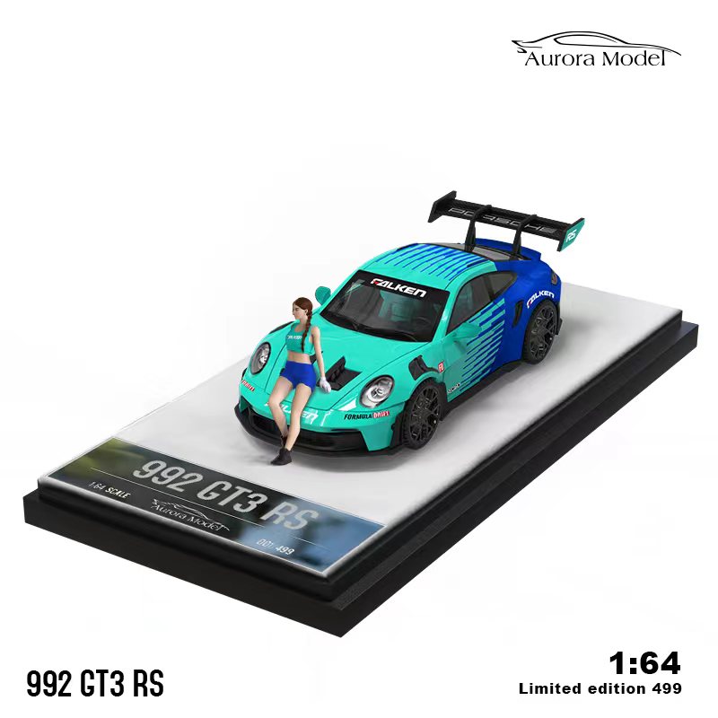 Front view of the AURORA MODEL Porsche 992 GT3 Falken 1:64 scale