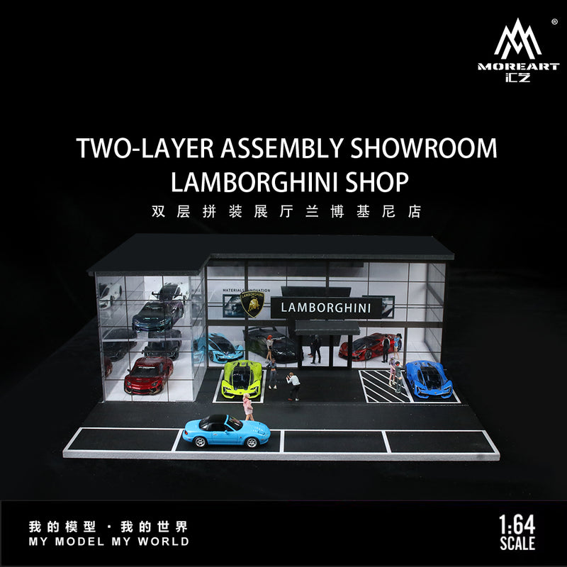 MOREART 1:64 Double-layer modular showroom Lamborghini store lighting scene diorama