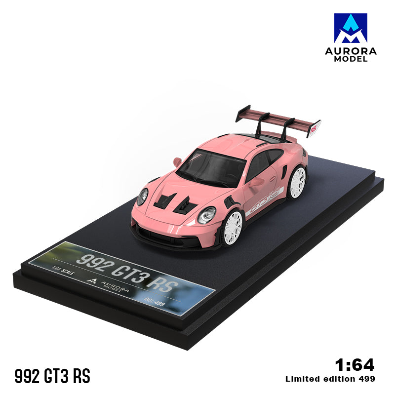 Front view of the 1:64 scale Porsche 992 GT3 RS Candy Pink model