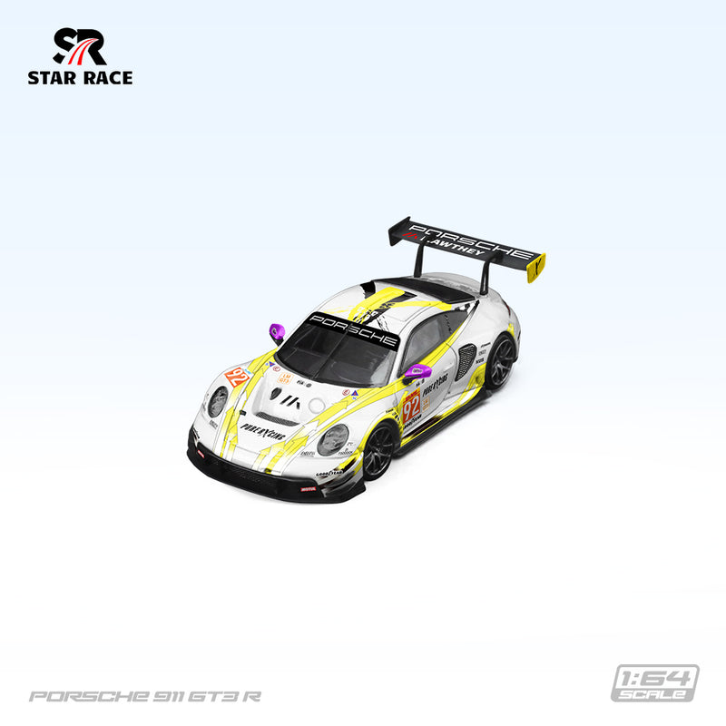 Porsche 911 GT3 Yellow and White No. 92 model car, 1:64 scale