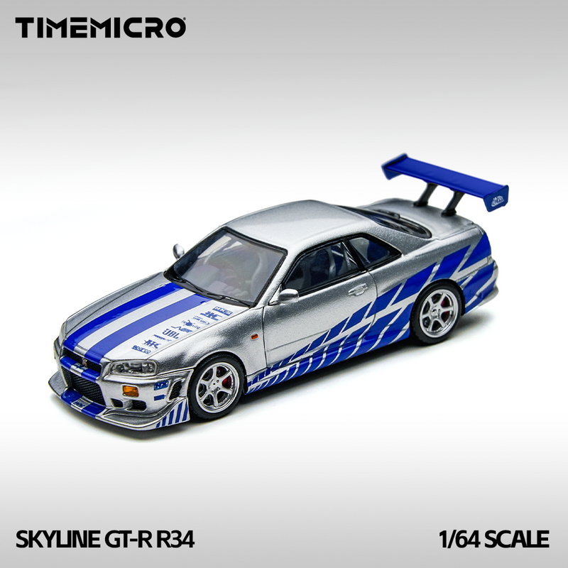 Skyline GT-R R34 Silver Blue 1:64 Scale Model Car