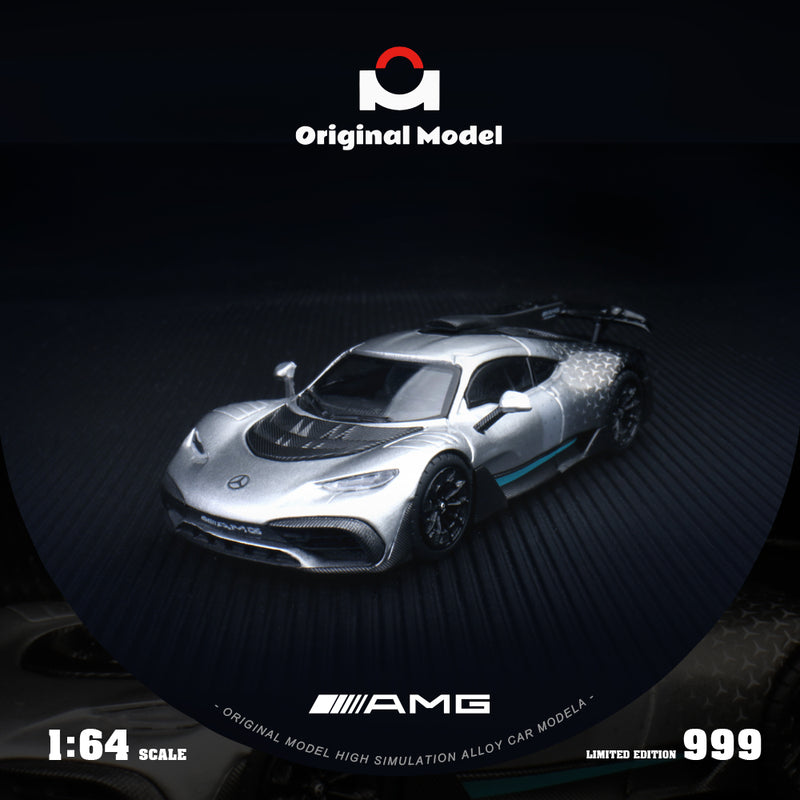 Front view of the AMG One-Starlight Silver 1:64 scale