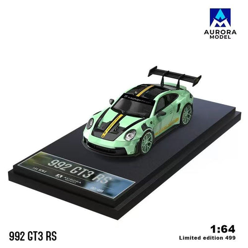 Aurora Model Porsche 992 GT3 RS-Mint Green Single 1:64 Scale Model Car