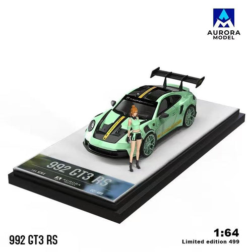 Aurora Model Porsche 992 GT3 RS - Mint Green Figure, 1:64 scale.