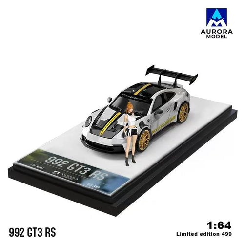 Aurora Model Porsche 992 GT3 RS Platinum Figure, 1:64 scale.