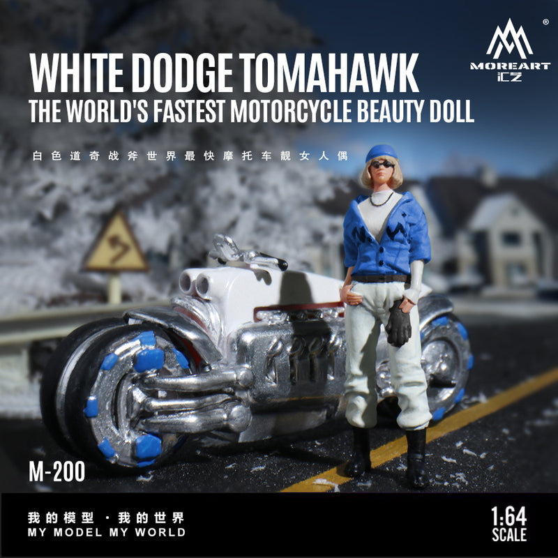 [IN-STOCK] MOREART 1:64 White Dodge Tomahawk, the world's fastest motorcycle, and a beautiful female figure MO222200