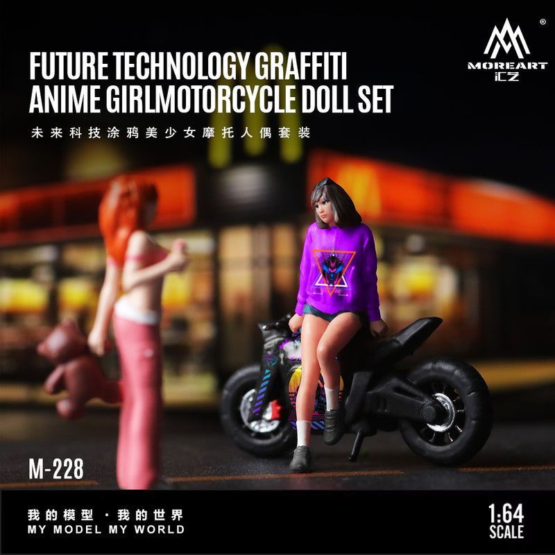[PRE-ORDER] MOREART 1:64 Futuristic Tech Graffiti Girl Motorcycle Doll Set MO222228