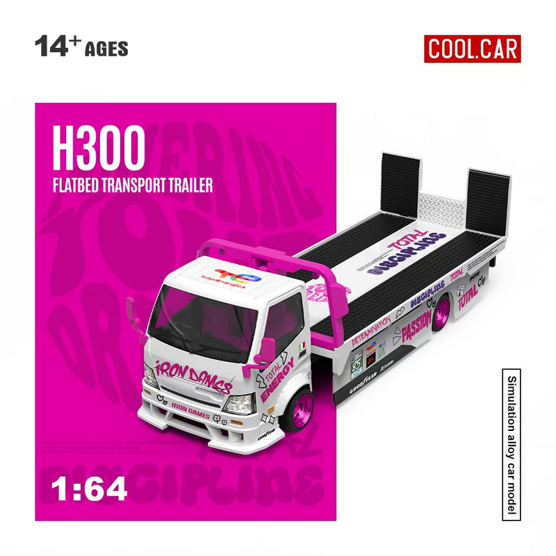 [PRE-ORDER] COOL CAR 1:64 H300 Flatbed Transport Trailer - Iron Lady White/Pink CC647230
